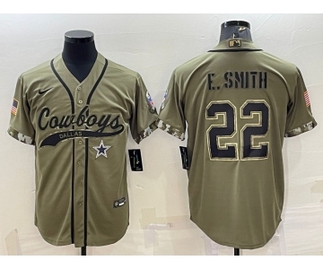 Men's Dallas Cowboys #22 Emmitt Smith 2022 Olive Salute to Service Cool Base Stitched Baseball Jersey