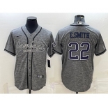 Men's Dallas Cowboys #22 Emmitt Smith Grey Gridiron With Patch Cool Base Stitched Baseball Jersey