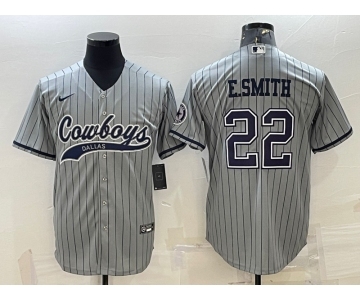 Men's Dallas Cowboys #22 Emmitt Smith Grey With Patch Cool Base Stitched Baseball Jersey