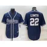 Men's Dallas Cowboys #22 Emmitt Smith Navy Blue Stitched Cool Base Nike Baseball Jersey