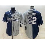 Men's Dallas Cowboys #22 Emmitt Smith Navy Grey Split With Patch Cool Base Stitched Baseball Jersey