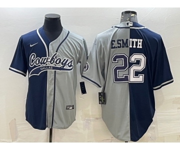 Men's Dallas Cowboys #22 Emmitt Smith Navy Grey Split With Patch Cool Base Stitched Baseball Jersey