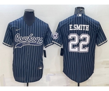 Men's Dallas Cowboys #22 Emmitt Smith Navy With Patch Cool Base Stitched Baseball Jersey