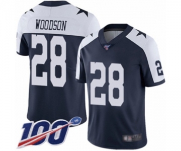 Men's Dallas Cowboys #28 Darren Woodson Navy Blue Throwback Alternate Vapor Untouchable Limited Player 100th Season Football Jersey