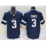 Men's Dallas Cowboys #3 Brandin Cooks Navy Blue 2023 FUSE Vapor Stitched Jersey