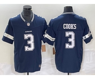 Men's Dallas Cowboys #3 Brandin Cooks Navy Blue 2023 FUSE Vapor Stitched Jersey