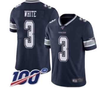 Men's Dallas Cowboys #3 Mike White Navy Blue Team Color Vapor Untouchable Limited Player 100th Season Football Jersey