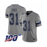 Men's Dallas Cowboys #31 Byron Jones Limited Gray Inverted Legend 100th Season Football Jersey