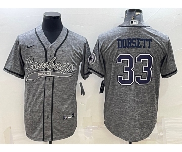 Men's Dallas Cowboys #33 Tony Dorsett Grey Gridiron With Patch Cool Base Stitched Baseball Jersey