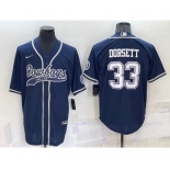 Men's Dallas Cowboys #33 Tony Dorsett Navy Blue Stitched Cool Base Nike Baseball Jersey