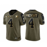 Men's Dallas Cowboys #4 Dak Prescott 2021 Olive Salute To Service Golden Limited Stitched Football Jersey