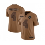 Men's Dallas Cowboys #4 Dak Prescott 2023 Brown Salute To Service Limited Football Stitched Jersey