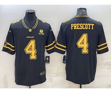 Men's Dallas Cowboys #4 Dak Prescott Black Gold Edition With 1960 Patch Limited Stitched Football Jersey