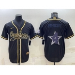 Men's Dallas Cowboys #4 Dak Prescott Black Gold Team Big Logo With Patch Cool Base Stitched Baseball Jersey