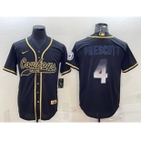 Men's Dallas Cowboys #4 Dak Prescott Black Gold With Patch Smoke Cool Base Stitched Baseball Jersey