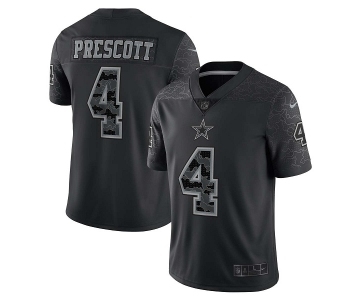 Men's Dallas Cowboys #4 Dak Prescott Black Reflective Limited Stitched Football Jersey