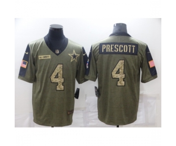 Men's Dallas Cowboys #4 Dak Prescott Camo 2021 Salute To Service Limited Player Jersey