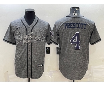 Men's Dallas Cowboys #4 Dak Prescott Grey Gridiron With Patch Cool Base Stitched Baseball Jersey