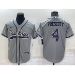 Men's Dallas Cowboys #4 Dak Prescott Grey Stitched Cool Base Nike Baseball Jersey