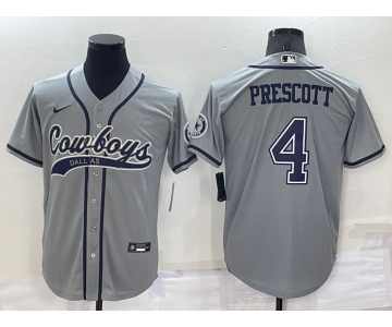 Men's Dallas Cowboys #4 Dak Prescott Grey Stitched Cool Base Nike Baseball Jersey