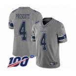 Men's Dallas Cowboys #4 Dak Prescott Limited Gray Inverted Legend 100th Season Football Jersey