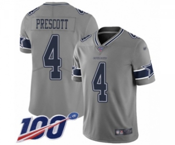 Men's Dallas Cowboys #4 Dak Prescott Limited Gray Inverted Legend 100th Season Football Jersey