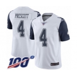 Men's Dallas Cowboys #4 Dak Prescott Limited White Rush Vapor Untouchable 100th Season Football Jersey