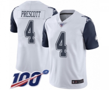 Men's Dallas Cowboys #4 Dak Prescott Limited White Rush Vapor Untouchable 100th Season Football Jersey