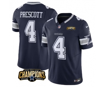 Men's Dallas Cowboys #4 Dak Prescott Navy 2023 F.U.S.E. NFC East Champions Patch Football Stitched Jersey