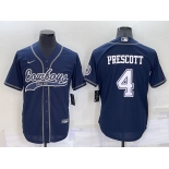 Men's Dallas Cowboys #4 Dak Prescott Navy Blue Stitched Cool Base Nike Baseball Jersey