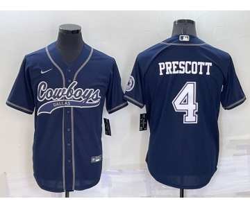 Men's Dallas Cowboys #4 Dak Prescott Navy Blue Stitched Cool Base Nike Baseball Jersey