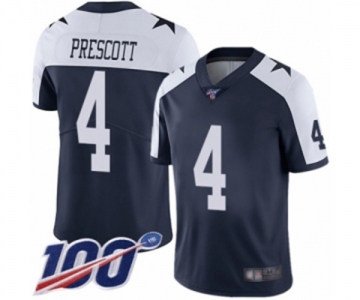 Men's Dallas Cowboys #4 Dak Prescott Navy Blue Throwback Alternate Vapor Untouchable Limited Player 100th Season Football Jersey