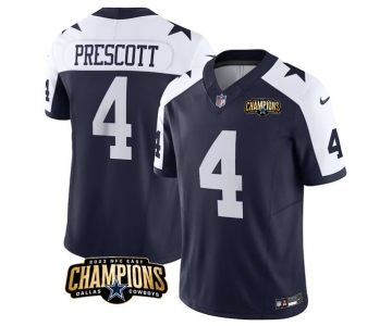 Men's Dallas Cowboys #4 Dak Prescott Navy White 2023 F.U.S.E. NFC East Champions Patch Football Stitched Jersey