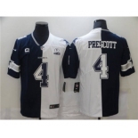 Men's Dallas Cowboys #4 Dak Prescott Navy White Split With C Patch Stitched Football Jersey