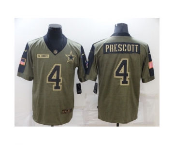 Men's Dallas Cowboys #4 Dak Prescott Nike Olive 2021 Salute To Service Limited Player Jersey