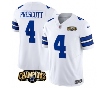 Men's Dallas Cowboys #4 Dak Prescott White 2023 F.U.S.E. NFC East Champions Patch Football Stitched Jersey