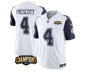 Men's Dallas Cowboys #4 Dak Prescott White Navy 2023 F.U.S.E. NFC East Champions Patch Football Stitched Jersey