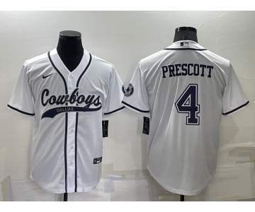 Men's Dallas Cowboys #4 Dak Prescott White Stitched Cool Base Nike Baseball Jersey