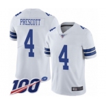 Men's Dallas Cowboys #4 Dak Prescott White Vapor Untouchable Limited Player 100th Season Football Jersey