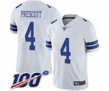 Men's Dallas Cowboys #4 Dak Prescott White Vapor Untouchable Limited Player 100th Season Football Jersey