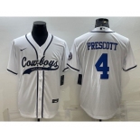 Men's Dallas Cowboys #4 Dak Prescott White With Patch Cool Base Stitched Baseball Jersey