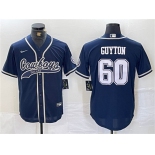 Men's Dallas Cowboys #60 Tyler Guyton Navy Cool Base Baseball Stitched Jersey