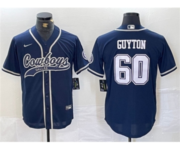 Men's Dallas Cowboys #60 Tyler Guyton Navy Cool Base Baseball Stitched Jersey