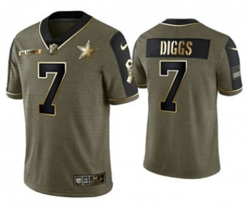 Men's Dallas Cowboys #7 Trevon Diggs 2021 Olive Salute To Service Golden Limited Stitched Football Jersey