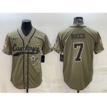 Men's Dallas Cowboys #7 Trevon Diggs 2022 Olive Salute to Service Cool Base Stitched Baseball Jersey