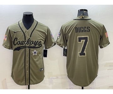 Men's Dallas Cowboys #7 Trevon Diggs 2022 Olive Salute to Service Cool Base Stitched Baseball Jersey