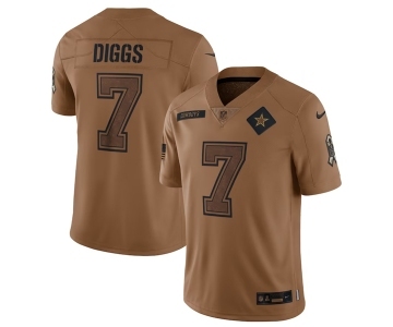 Men's Dallas Cowboys #7 Trevon Diggs 2023 Brown Salute To Service Limited Football Stitched Jersey