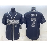 Men's Dallas Cowboys #7 Trevon Diggs Black Reflective With Patch Cool Base Stitched Baseball Jersey