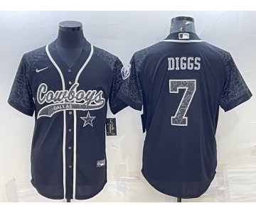 Men's Dallas Cowboys #7 Trevon Diggs Black Reflective With Patch Cool Base Stitched Baseball Jersey