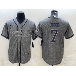 Men's Dallas Cowboys #7 Trevon Diggs Grey Gridiron With Patch Cool Base Stitched Baseball Jersey